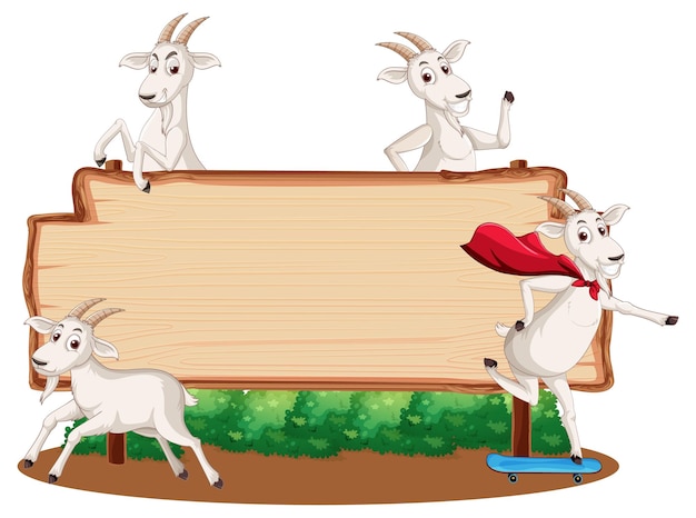 Blank wooden signboard with sheep cartoon