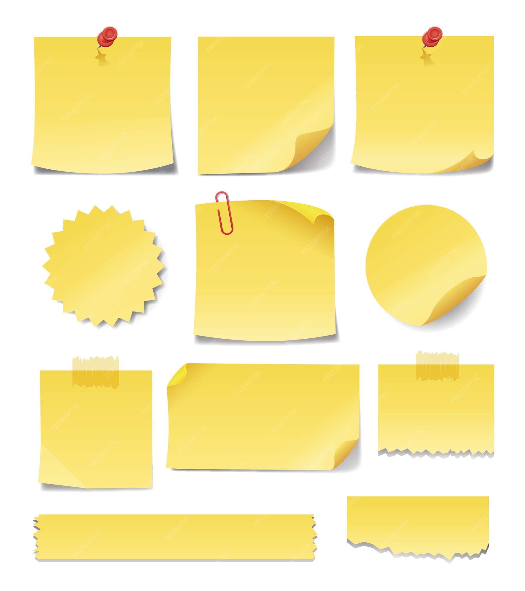 Vector | Blank yellow sticky notes different shapes and sizes