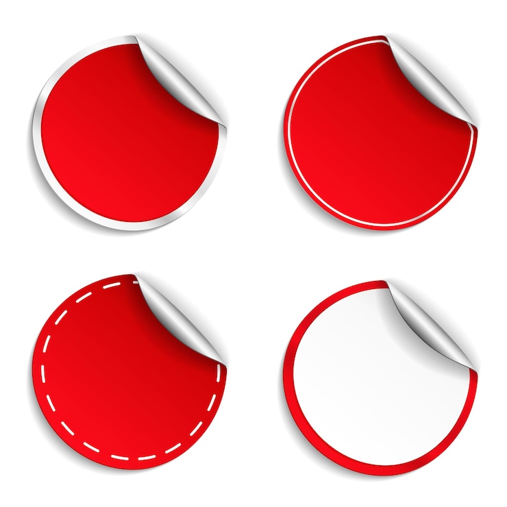 Vector blanke rode ronde stickers met curl vector eps10 illustratie