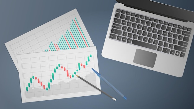 blanks with business charts, uptrend line graph, histogram and bull market stock numbers. the concept of trading on the finance exchange. vector.