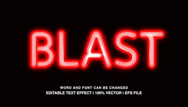 Blast editable text effect template futuristic red neon light glossy text style