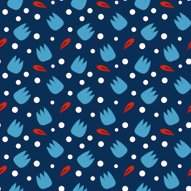 Vector blauw bloem rood blad sneeuwpatroon