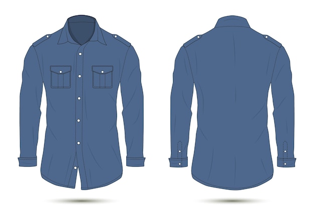 Vector blauw buttondown formeel hemd voor en achter