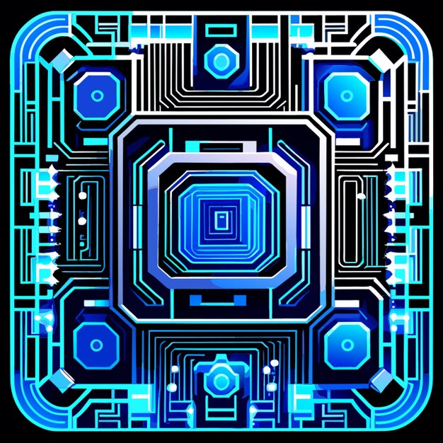 Blauw circuit digitaal circuit frame in de vierkant reliëf qr bar vector illustratie