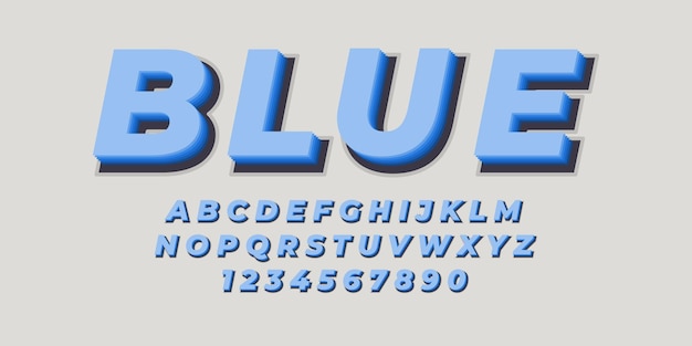 Vector blauw eenvoudig tekstalfabetlettereffect met egale kleur