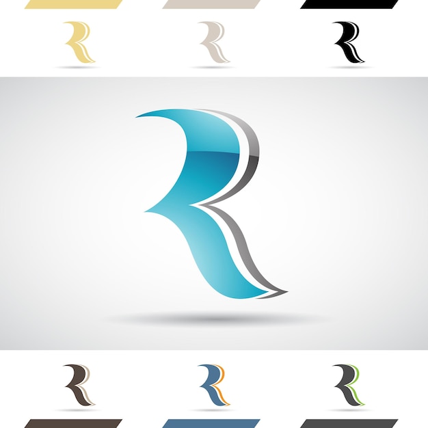 Vector blauw en grijs glanzend abstract logo icoon van bochtige letter r