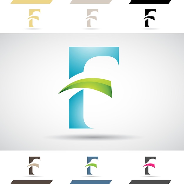 Vector blauw en groen glanzend abstract logo icoon van letter f met scherpe hoeken