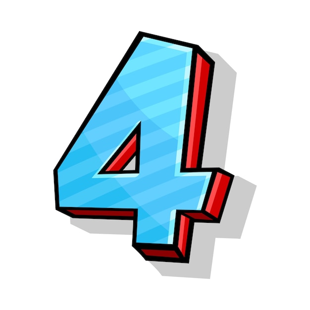 Vector blauw en rood isometrisch nummer vier in cartoon stijl het element van het moderne lettertype voor elk ontwerp of typografisch werk vector illustratie geïsoleerd op witte achtergrond