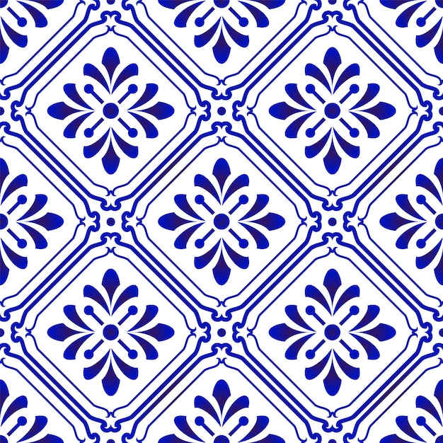 Vector blauw en wit bloemen naadloos patroon