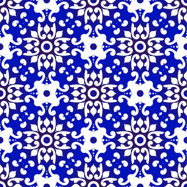 Blauw en wit bloemen naadloos patroon