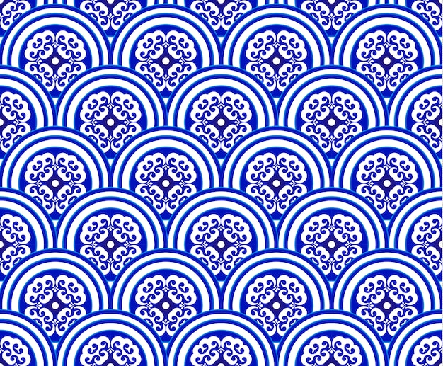Blauw en wit japan en chinees naadloos patroon