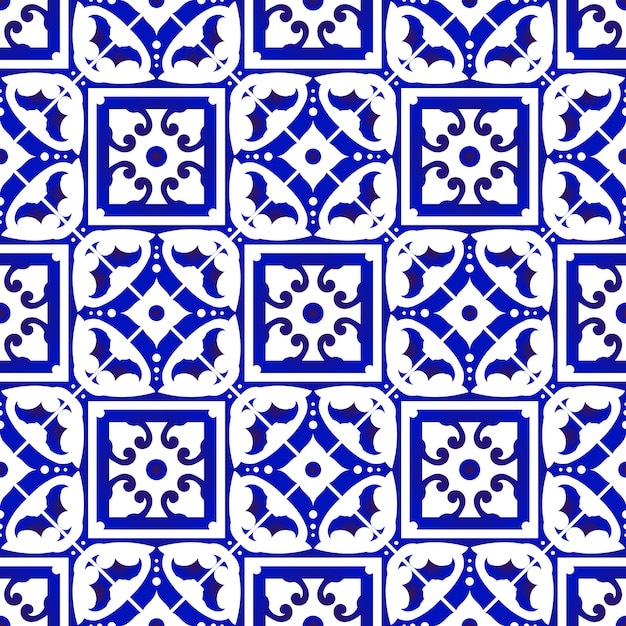 Blauw en wit tegel naadloos patroon