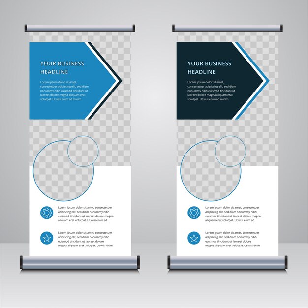 Blauw en zwart zakelijk roll-up bannerontwerp