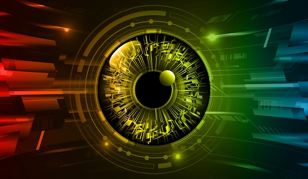 Blauw geel oog cyber circuit toekomstige technologie concept achtergrond