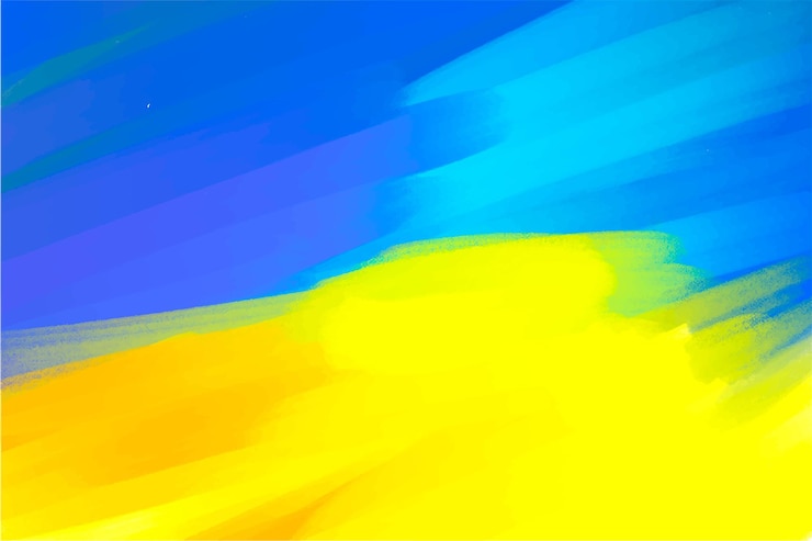Vector blauw gele achtergrond oekraïense vlag uitstrijkjes verf op canvas een heldere achtergrond voor een banner in patriottische kleuren