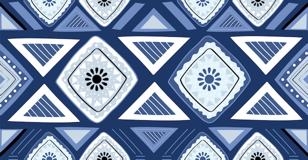 Blauw geometrisch naadloos patroon in Afrikaanse stijl