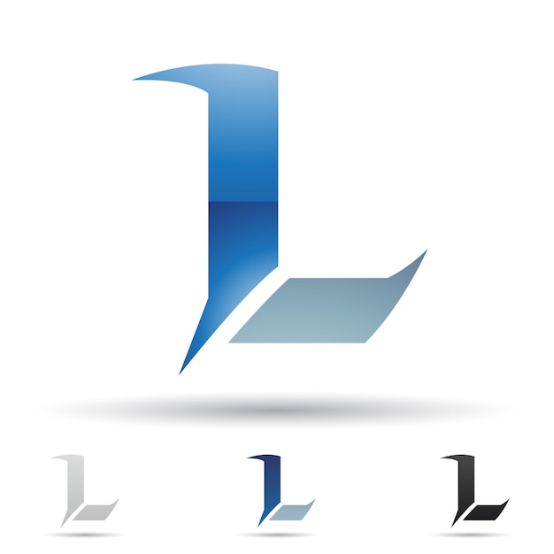 Blauw glanzend abstract logo icoon van een gebogen stekelige letter l