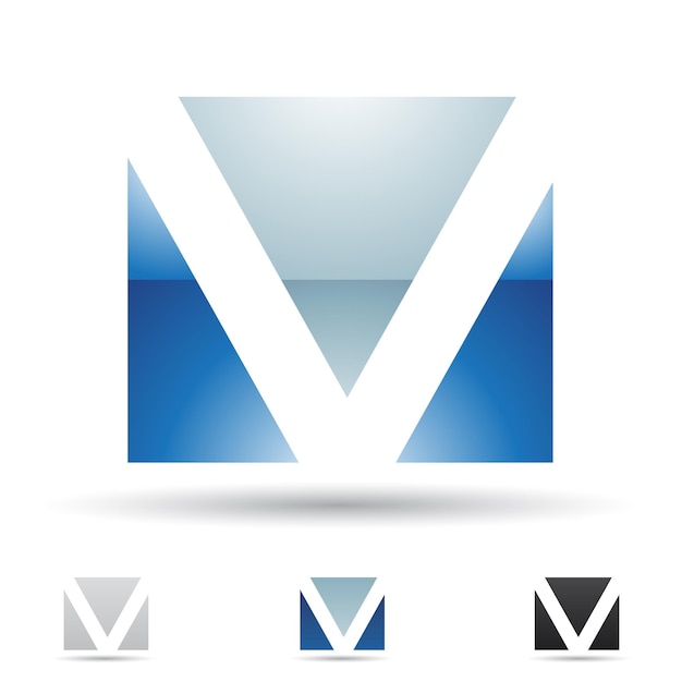 Blauw Glanzend Abstract Logo Icoon van Vierkante Letter V