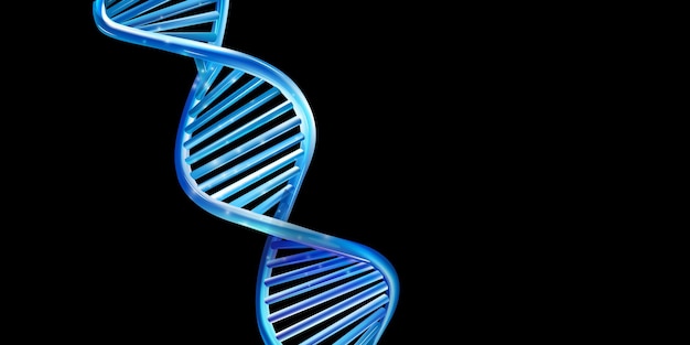 Vector blauw gloeiend dna-model op een zwarte achtergrond