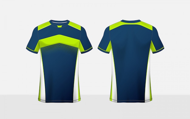 Blauw, groen en wit patroon lay-out e-sport t-shirt ontwerpsjabloon