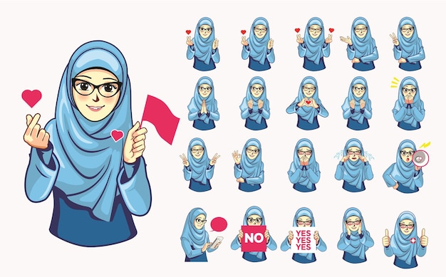 BLAUW HIJAB-STICKERPAKJE MET GLAZEN