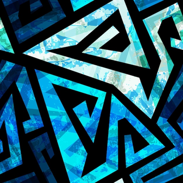 Blauw labyrint naadloos patroon met grunge-effect