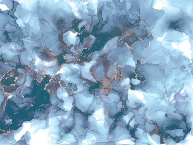 Blauw met gouden glitter alcohol inkt splash luxe abstracte digitale papier fine art patroon vloeibare stroom