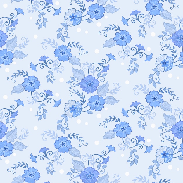 blauw Naadloos patroon met bloemen en bladeren