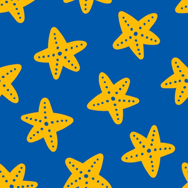 Blauw naadloos patroon met gele zeester