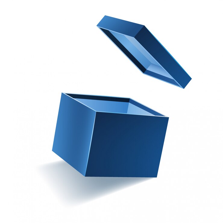 Vector blauw opende 3d realistische geschenkdoos