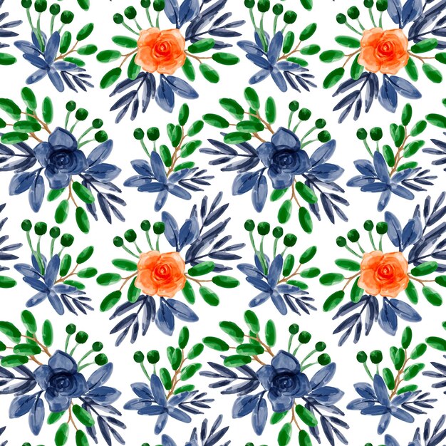 Blauw oranje bloemen aquarel naadloos patroon