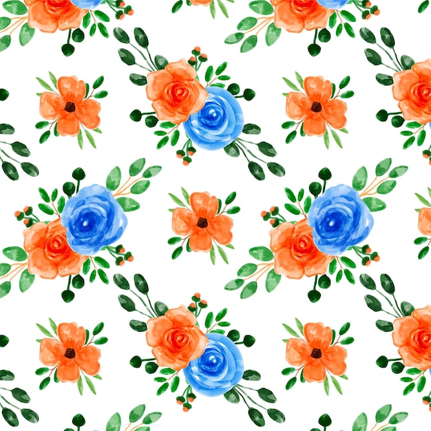 blauw oranje bloemen aquarel naadloos patroon