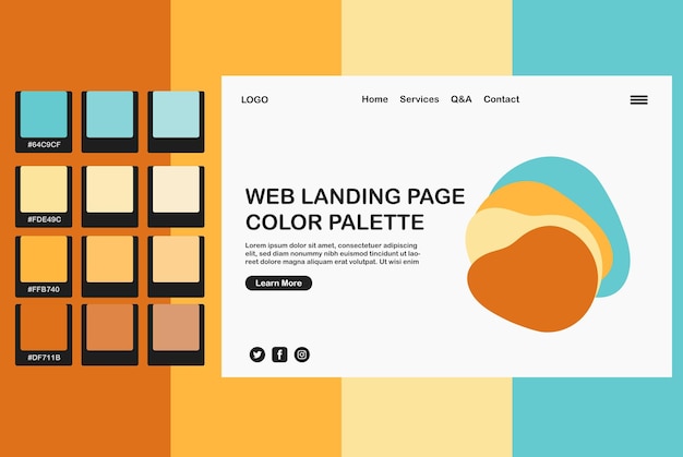 Blauw oranje webpagina kleurenpalet, pastelkleuren bestemmingspagina, pantonekleuren voor websitepagina