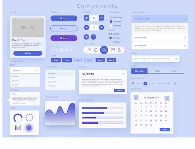 Blauw paars ui componenten vector design