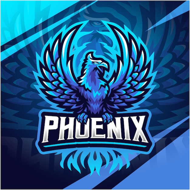 Blauw Phoenix esport mascotte logo ontwerp