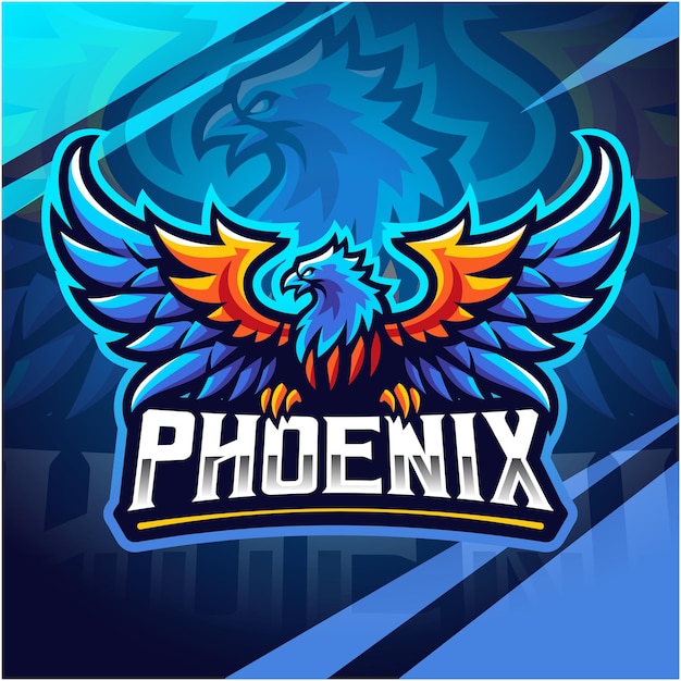 Blauw Phoenix esport mascotte logo ontwerp