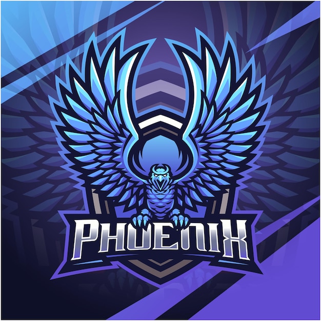 Blauw Phoenix esport mascotte logo ontwerp