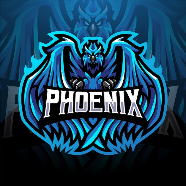 Vector blauw phoenix esport mascotte logo ontwerp