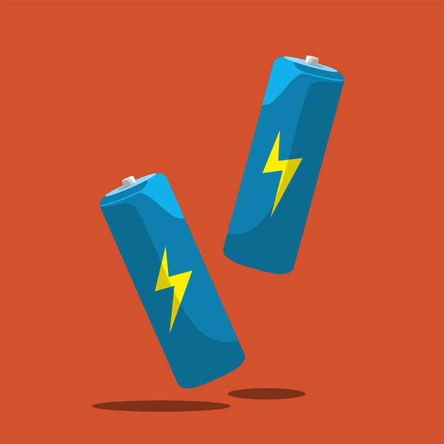 Blauw power batterijpictogram op rode achtergrond vectorillustratie