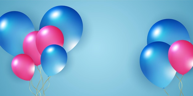 Blauw roze witte ballonnen confetti concept ontwerpsjabloon vakantie Happy Day achtergrond viering V...