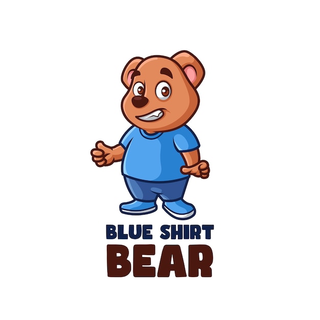 Blauw shirt beer cartoon mascotte logo ontwerp