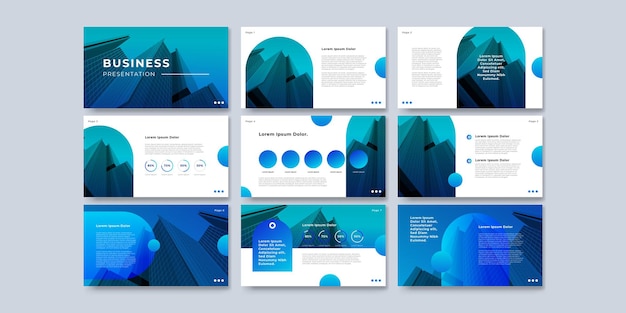 Blauw sjabloonpresentatieontwerp en paginalay-outontwerp voor brochure, boek, tijdschrift, jaarverslag en bedrijfsprofiel