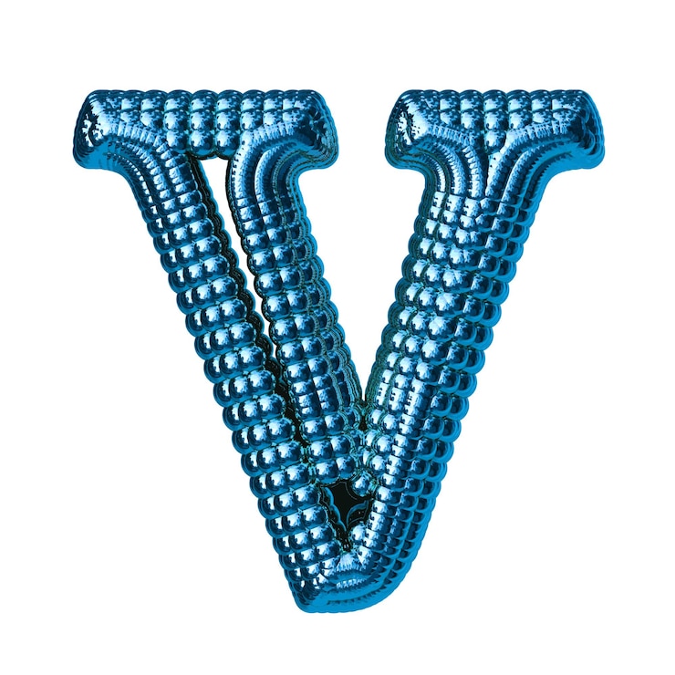 Vector blauw symbool gemaakt van bollen letter v