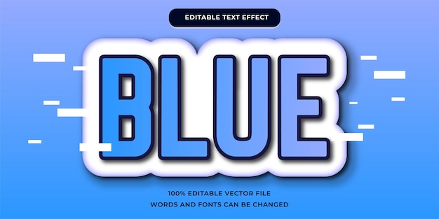 Blauw teksteffect, bewerkbare blauwe wolktekst moderne en zwart-witte omtreklettertypestijl