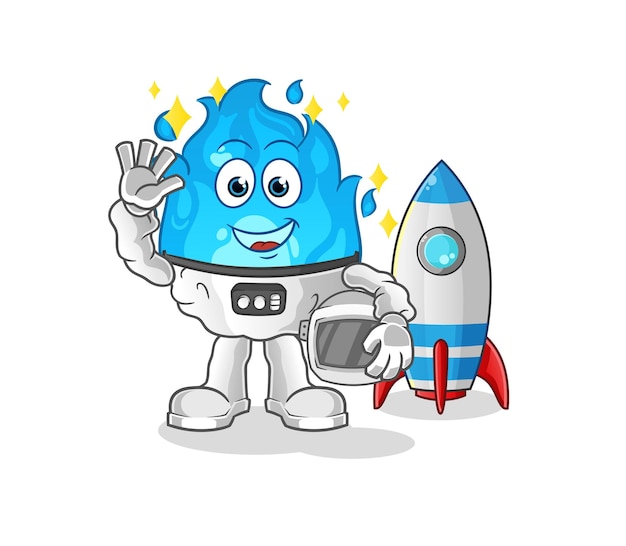 Blauw vuur astronaut zwaaien karakter cartoon mascotte vector