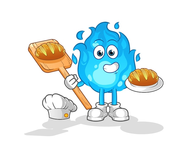 Blauw vuur bakker met brood cartoon mascotte vector