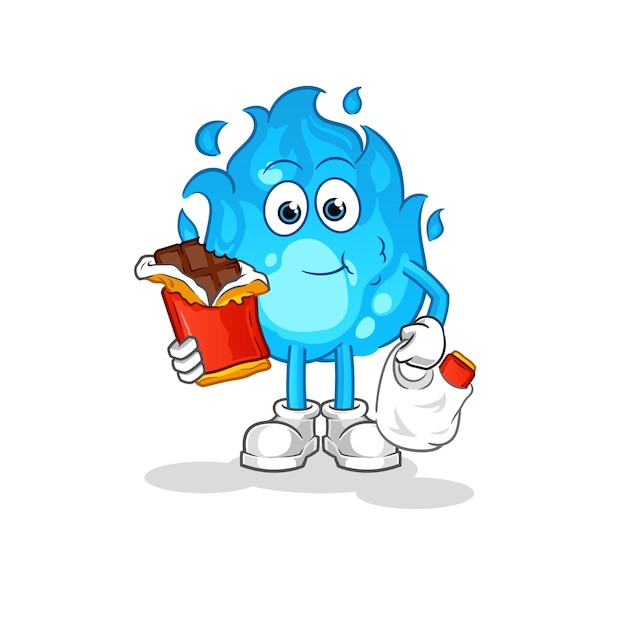 Blauw vuur eet chocolade mascotte cartoon vector