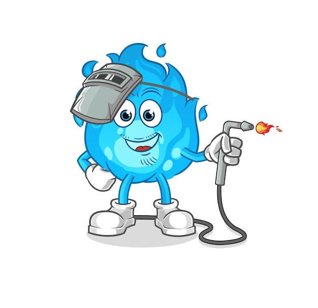 Blauw vuur lasser mascotte cartoon vector