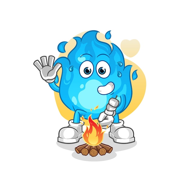 Blauw vuur roosteren marshmallows cartoon mascotte vector