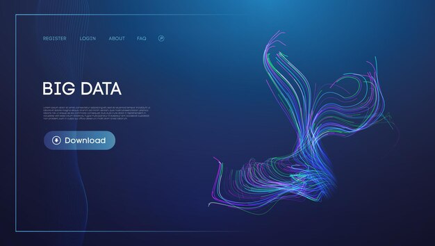 Blauw webontwerp met abstracte kleurrijke data stream visualisatie